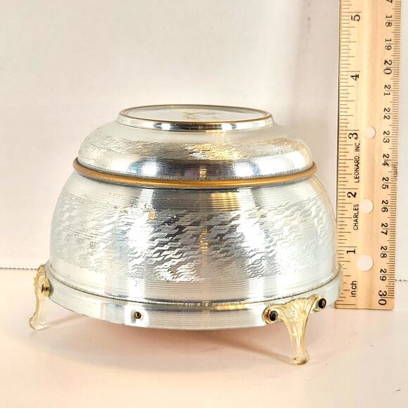 Vintage Prague Musical Powder Box Silver Tone Floral Lid 6" Plays Blue Danube - Picture 3 of 16